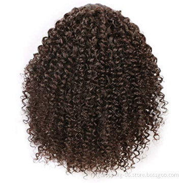 Vigorous High Quality Middle Long Kinky Curly Dark Brown High Temperature Fiber Drawstring Synthetic Ponytail Hair Extension